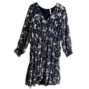 NY Collection Long Sleeve Floral Midi Dress Size 3X Flowy Boho Tiered Modest